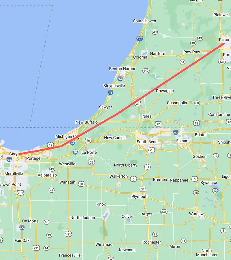 08 Gary to Kalamazoo Map