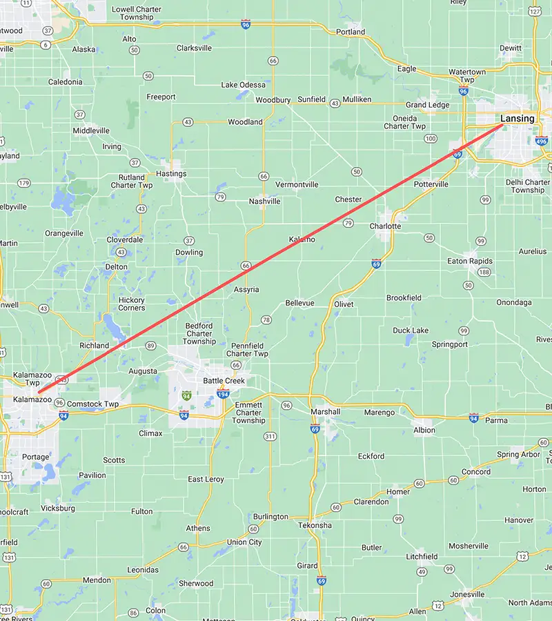 09 Kalamazoo to Lansing Map