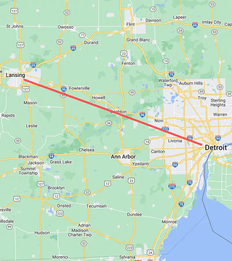 10 Lansing to Detroit Map
