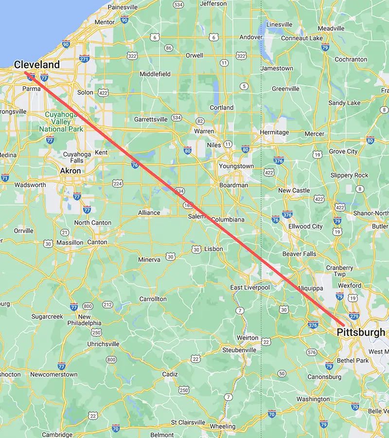 13 Cleveland to Pittsburgh Map