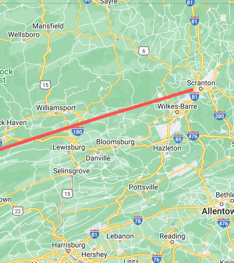 14 Pittsburgh to Scranton Map