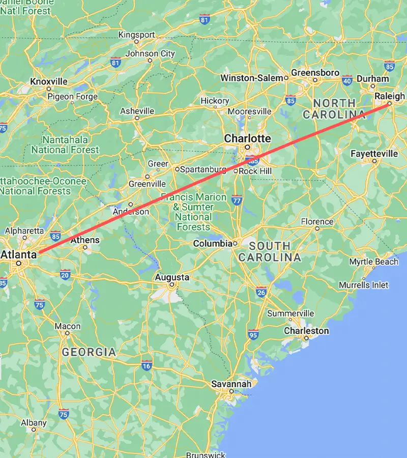 18 October 28 Raleigh to Atlanta Map
