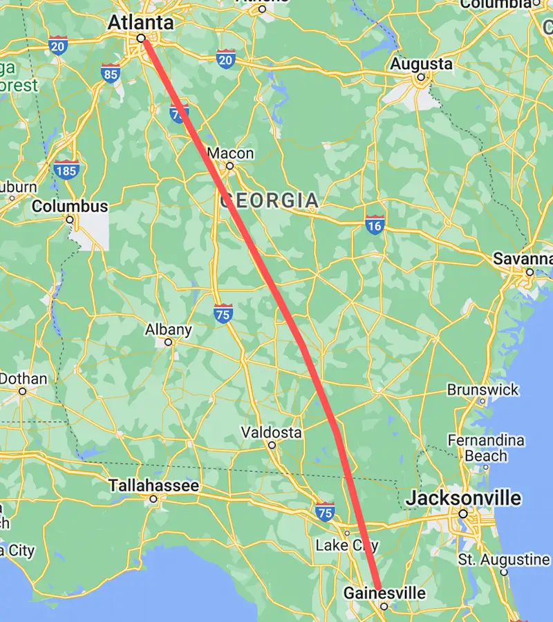 19 October 29 Atlanta to Gainesville Map